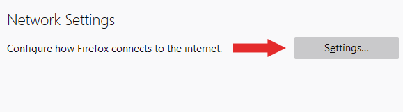 Screenshot showing how to get to Firefox Network Settings